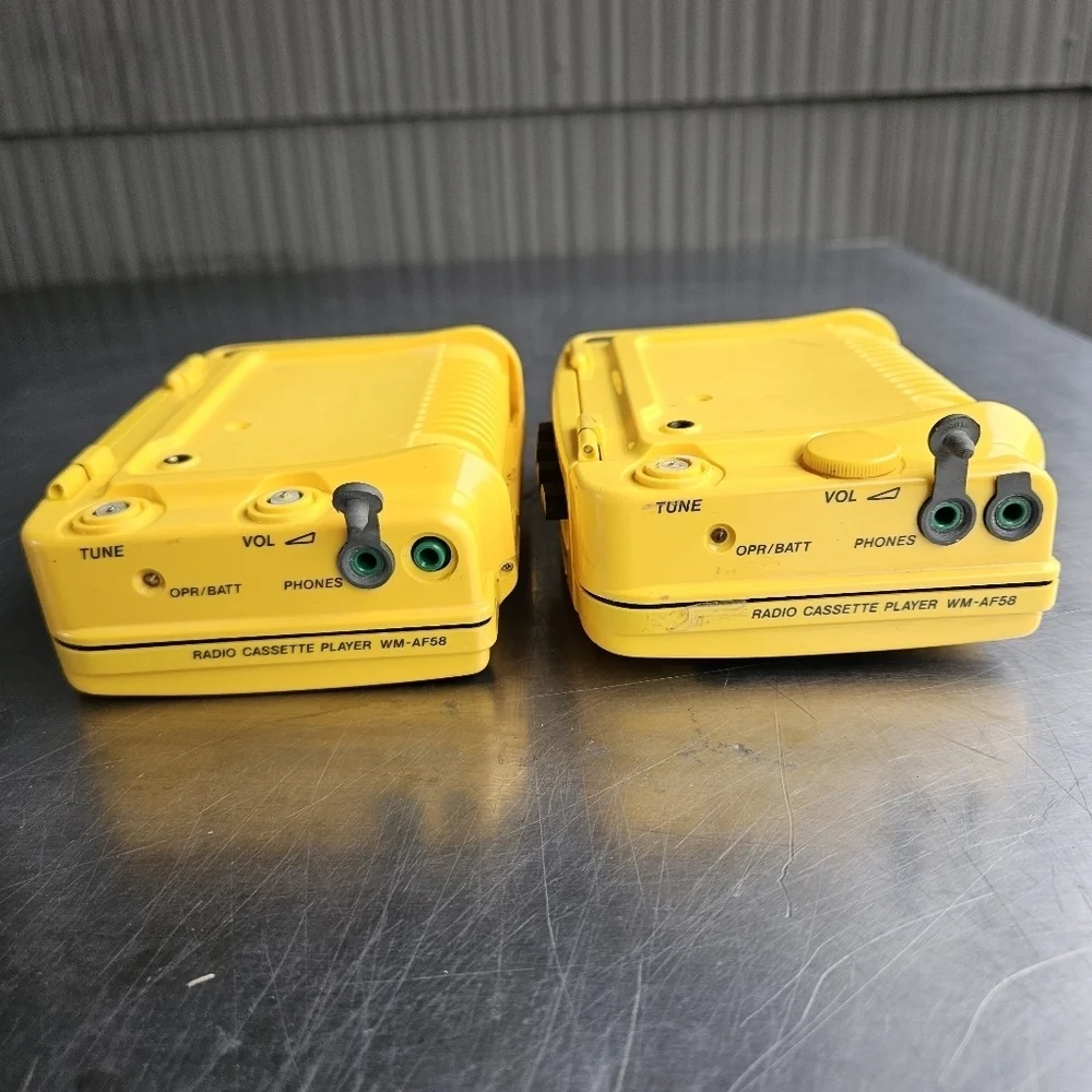 TWO Vintage Sony Yellow Sports Walkman WM-AF58 Radio Cassette Player Solar Alarm